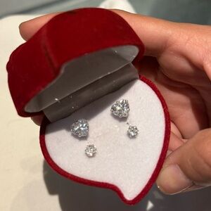 Sparkling Heart & Round CZ Stud Earring Silver Sterling pair